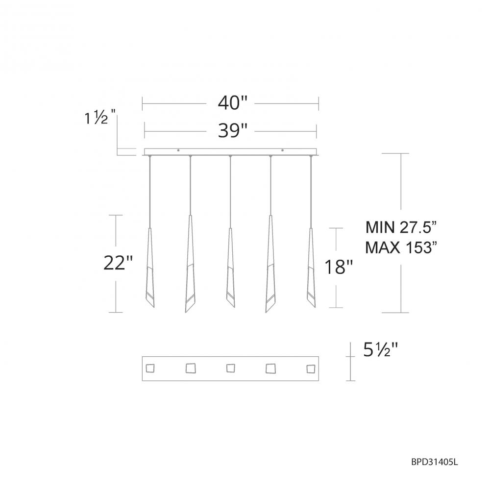 Solitude 5 Light 120-277V Multi-Light Pendant (Linear Canopy) in Antique Nickel with Optic Haze Qu