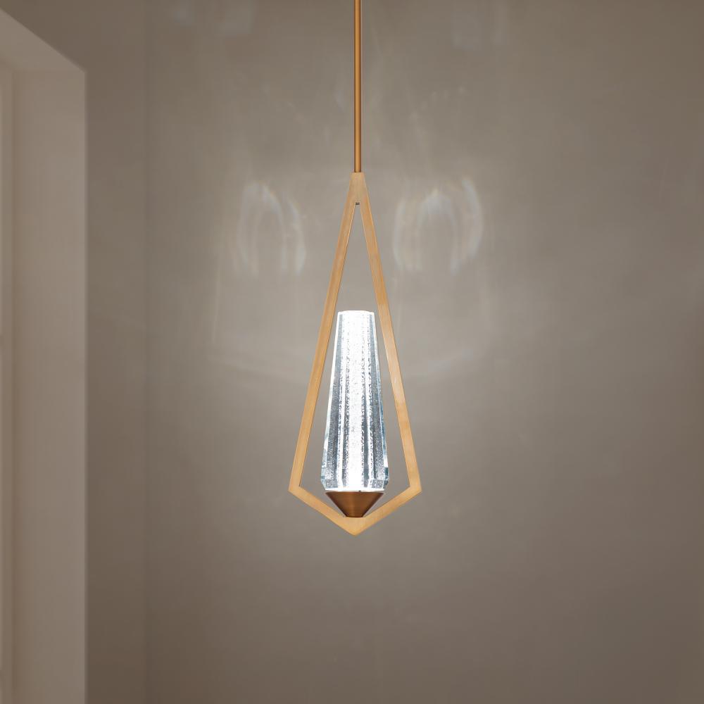 Devotion 18in LED 3000K/3500K/4000K 120V-277V Mini Pendant in Aged Brass with Clear Radiance Cryst