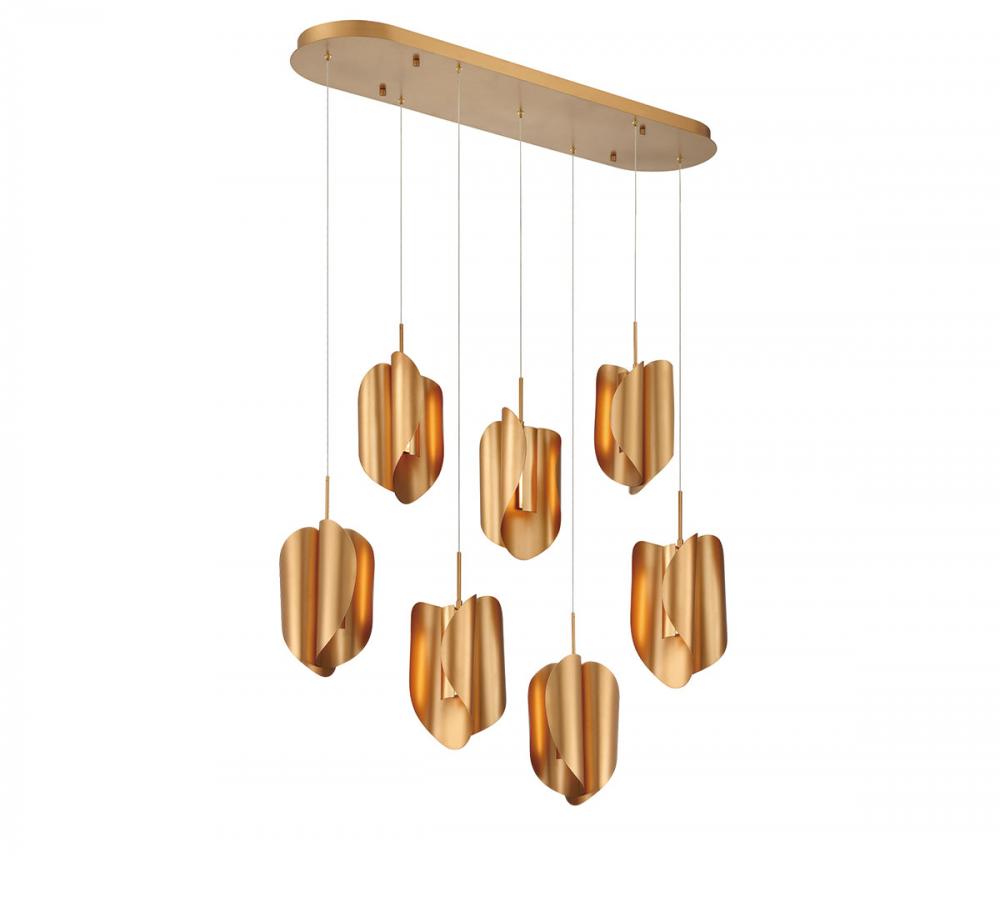 Portofino, 7 Light Oval LED Chandelier, Satin Gold