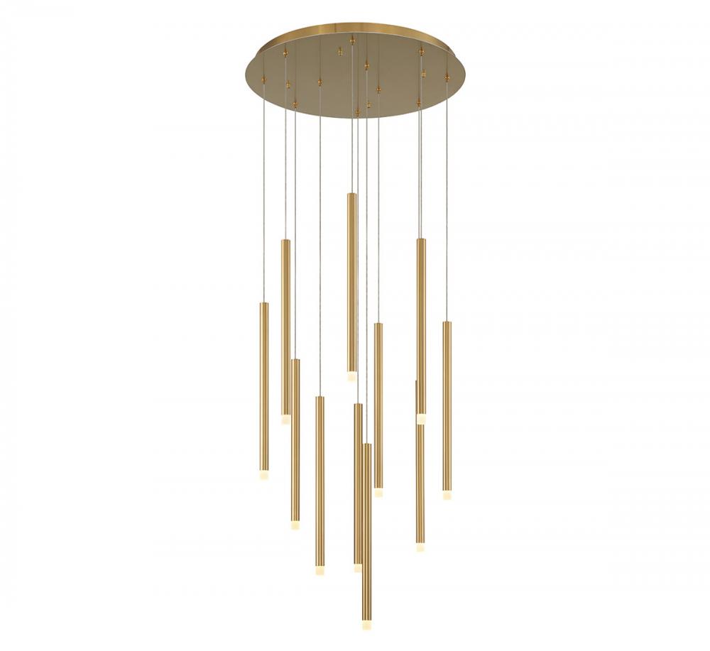 Amalfi, 11 Light Round LED Chandelier, Plated Brushed Gold