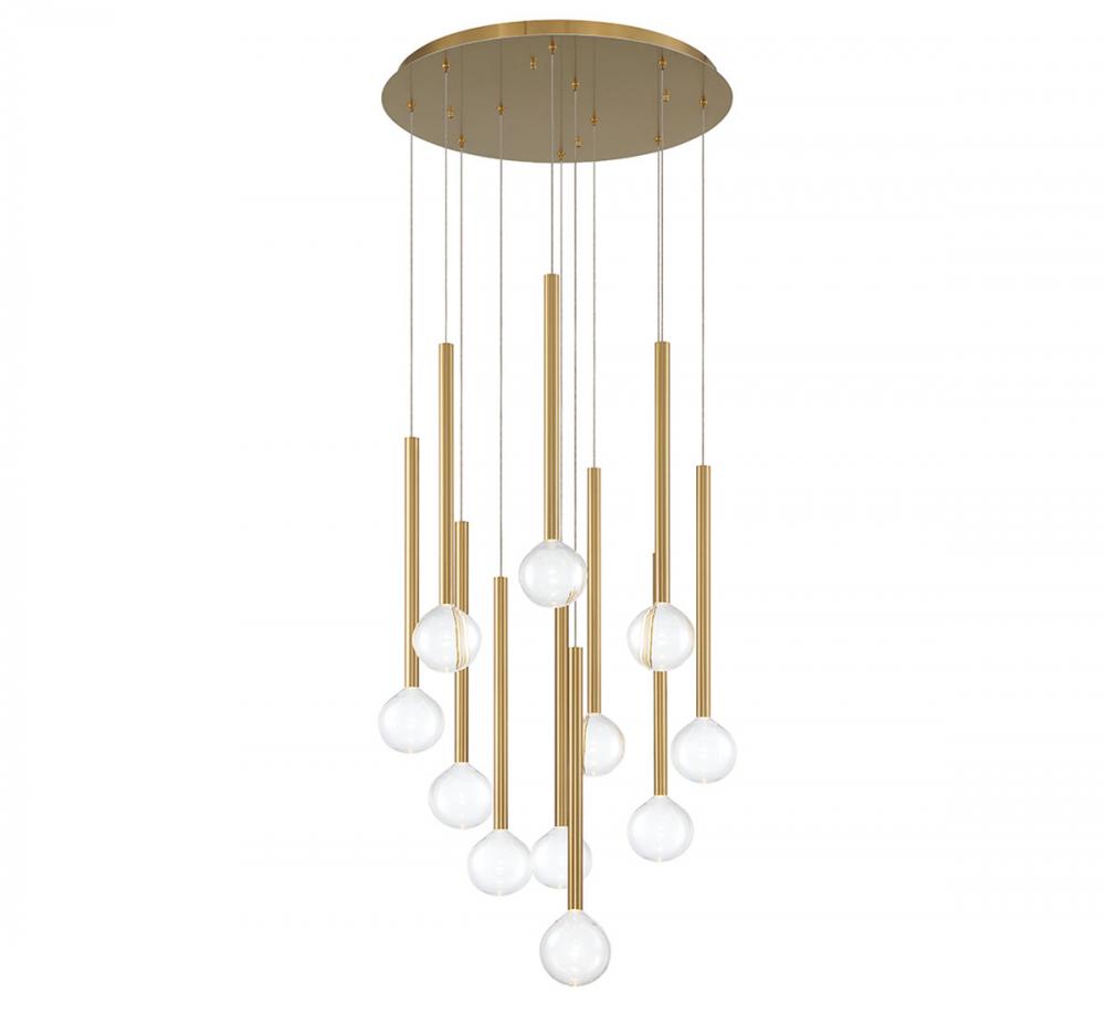 Positano, 11 Light Round LED Chandelier, Plated Brushed Gold