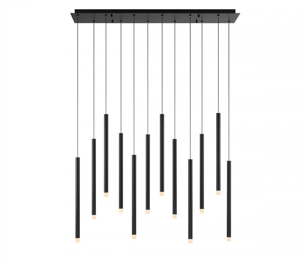 Amalfi, 12 Light Linear LED Chandelier, Matte Black