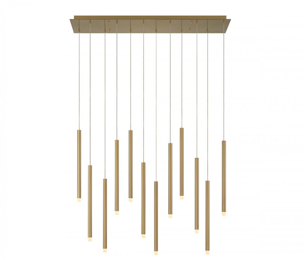 Amalfi, 12 Light Linear LED Chandelier, Plated Brushed Gold