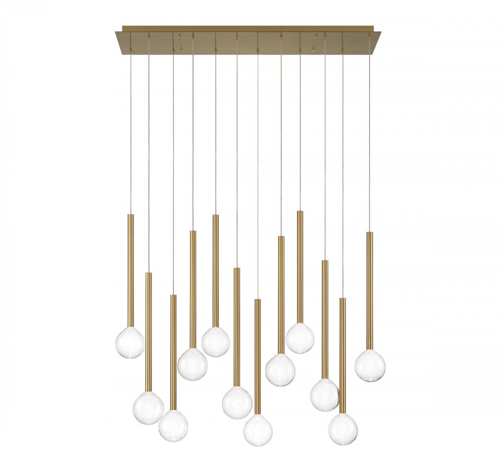 Positano, 12 Light Linear LED Chandelier, Plated Brushed Gold