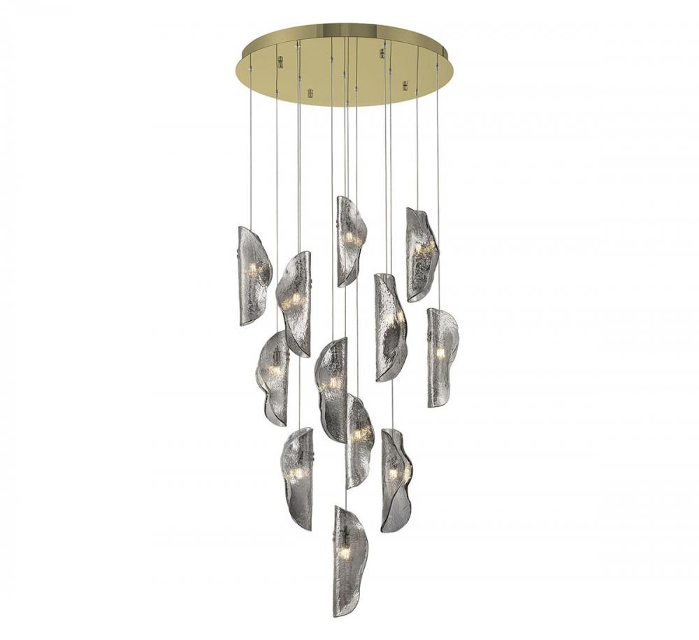 Sorrento, 12 Light round LED Chandelier, Smoke, Gold Canopy