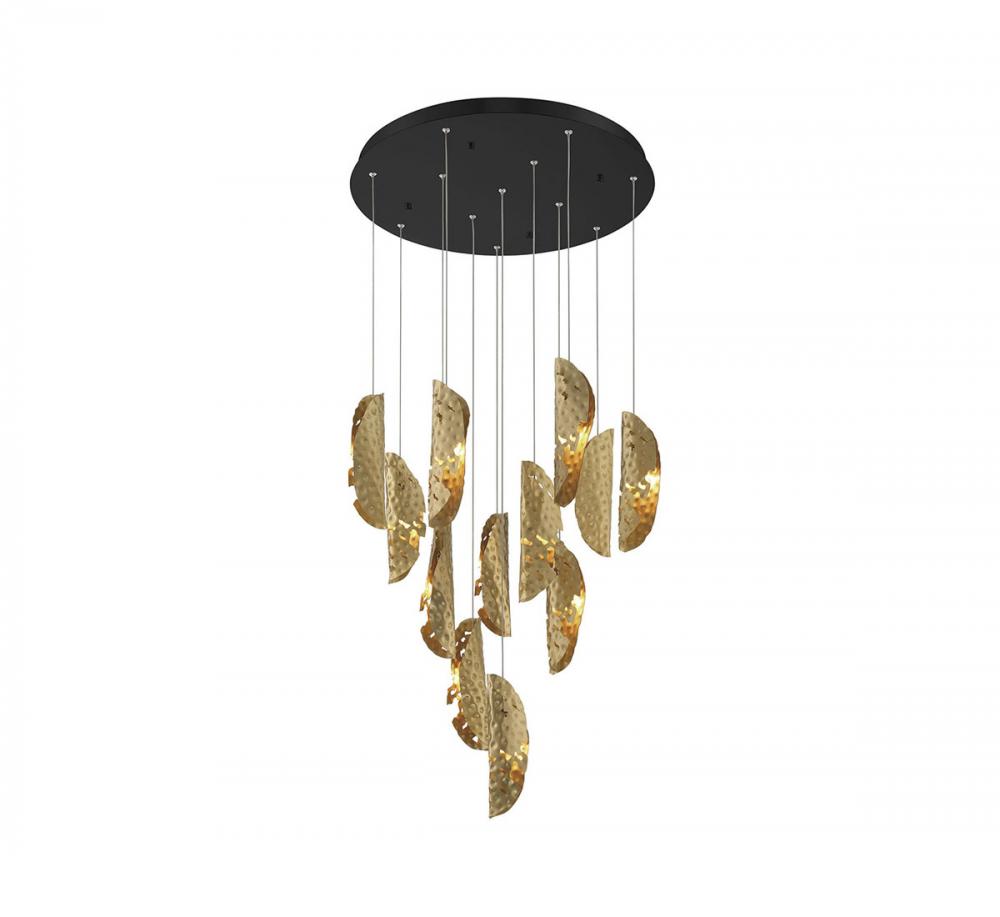 Sorrento, 12 Light round LED Chandelier, Copper, Black Canopy