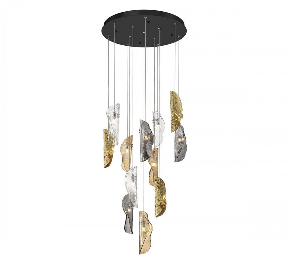 Sorrento, 12 Light Round LED Chandelier, Mixed with Copper Leaf, Black Canopy