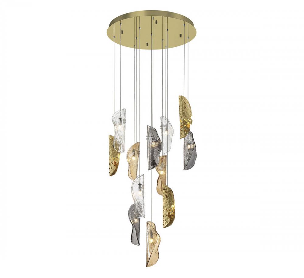 Sorrento, 12 Light Round LED Chandelier, Mixed with Copper Leaf, Gold Canopy