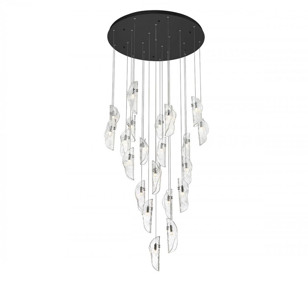 Sorrento, 21 Light Round LED Chandelier, Clear, Black Canopy