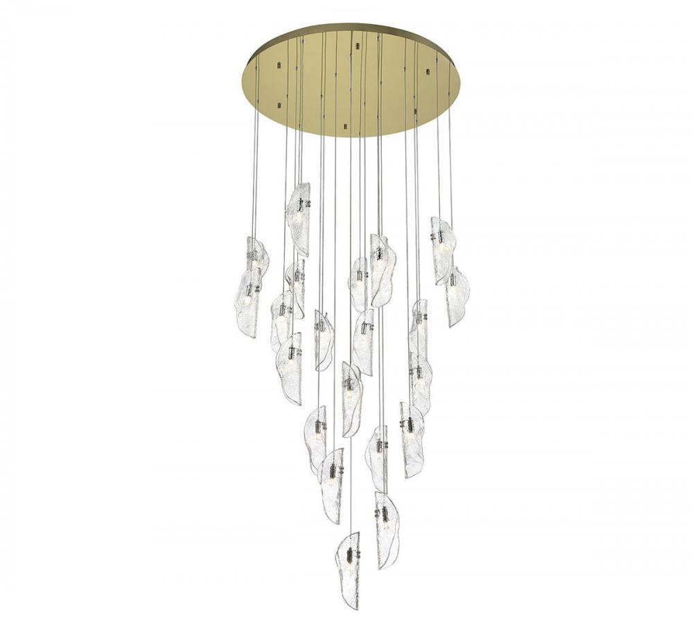 Sorrento, 21 Light Round LED Chandelier, Clear, Gold Canopy