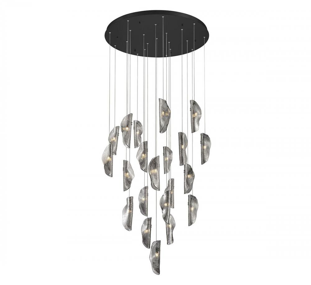 Sorrento, 21 Light Round LED Chandelier, Smoke, Black Canopy