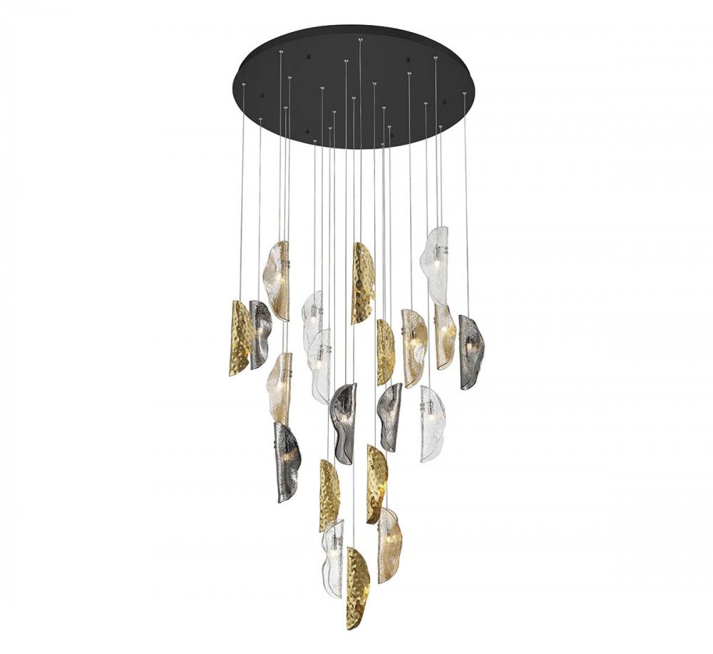 Sorrento, 21 Light Round LED Chandelier, Mixed with Copper Leaf, Black Canopy