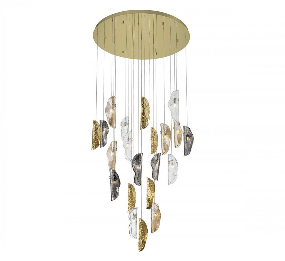 Sorrento, 21 Light Round LED Chandelier, Mixed with Copper Leaf, Gold Canopy