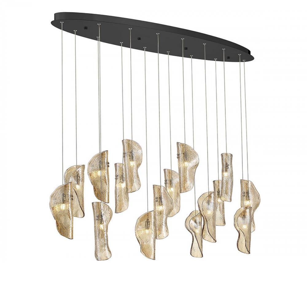 Sorrento, 16 Light Oval LED Chandelier, Amber, Black Canopy