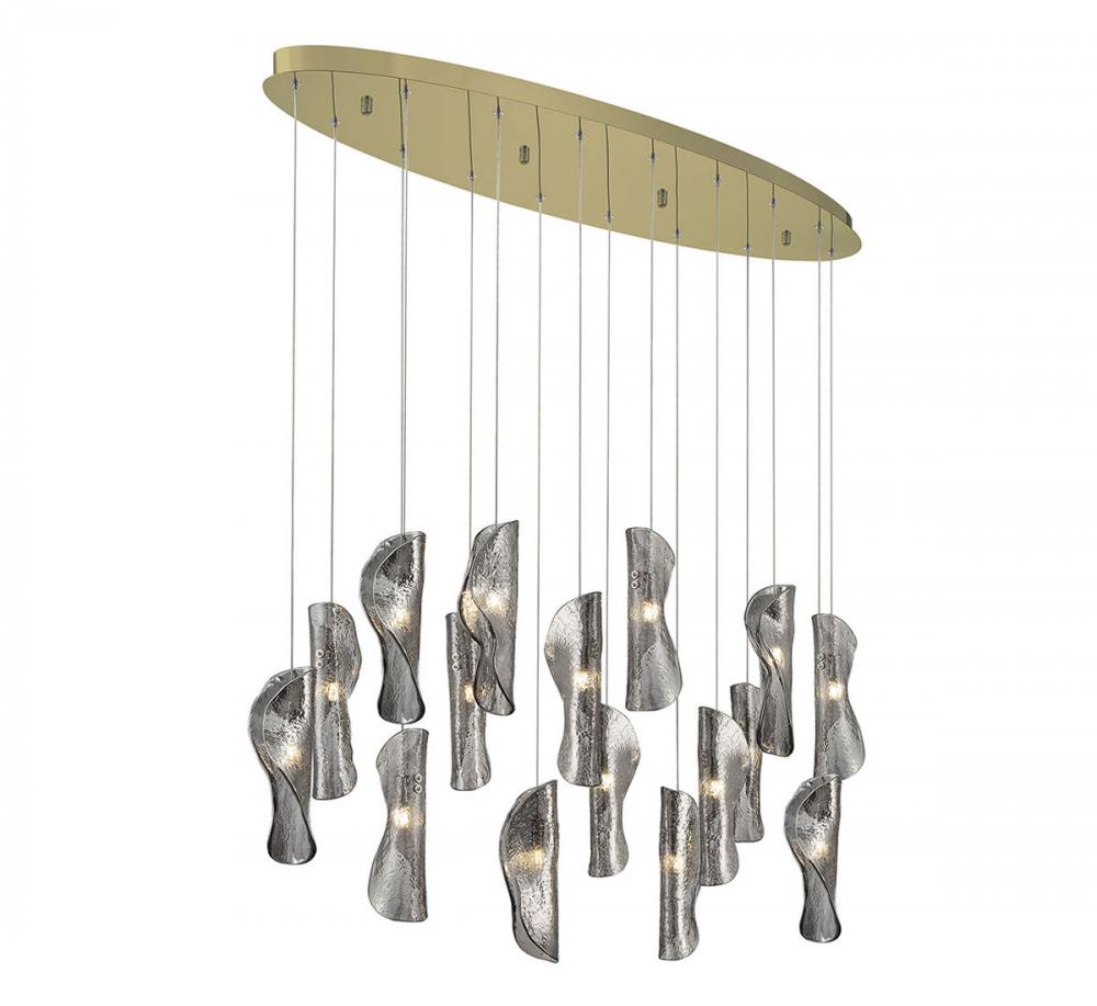 Sorrento, 16 Light Oval LED Chandelier, Smoke, Gold Canopy