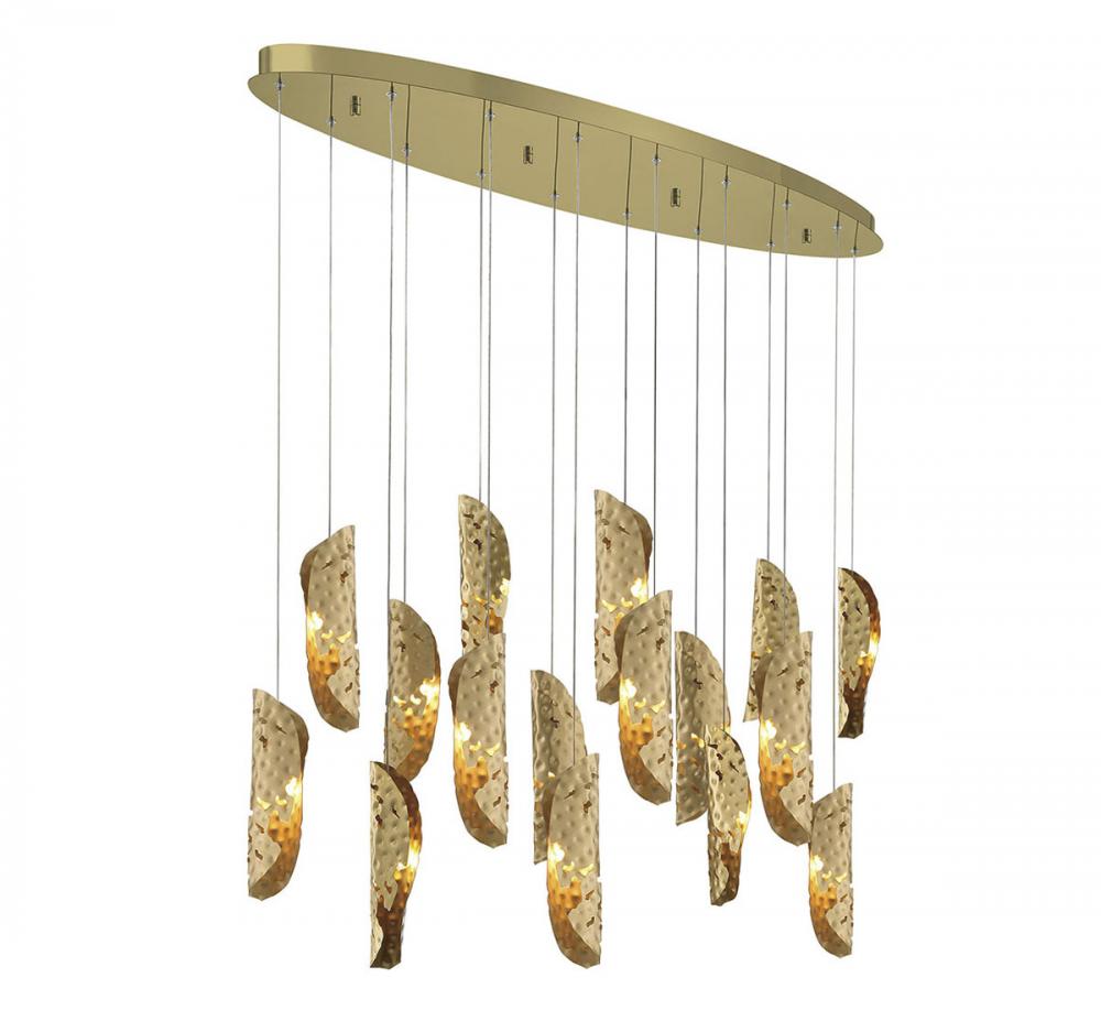 Sorrento, 16 Light Oval LED Chandelier, Copper, Gold Canopy