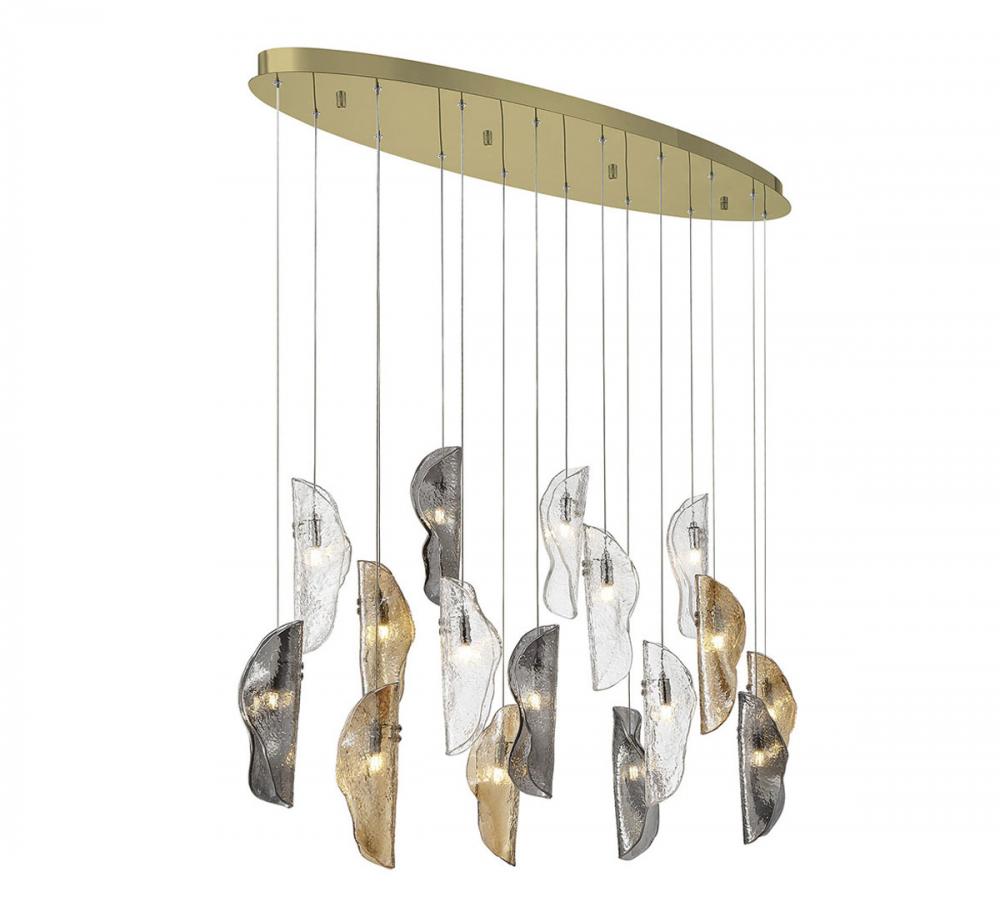 Sorrento, 16 Light Oval LED Chandelier, Mixed, Gold Canopy