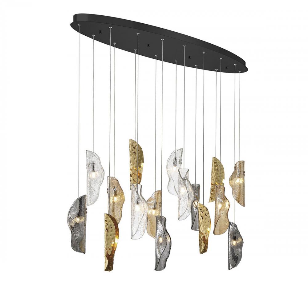 Sorrento, 16 Light Oval LED Chandelier, Mixed with Copper Leaf, Black Canopy