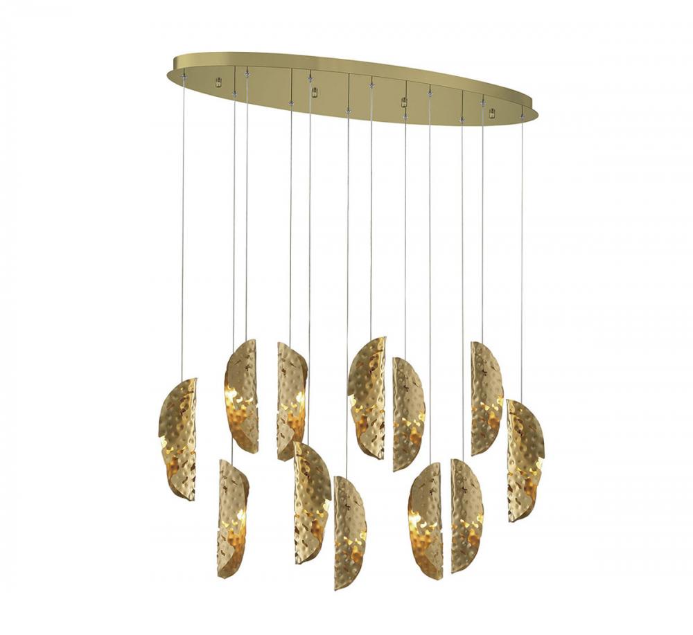 Sorrento, 12 Light Oval LED Chandelier, Copper, Gold Canopy