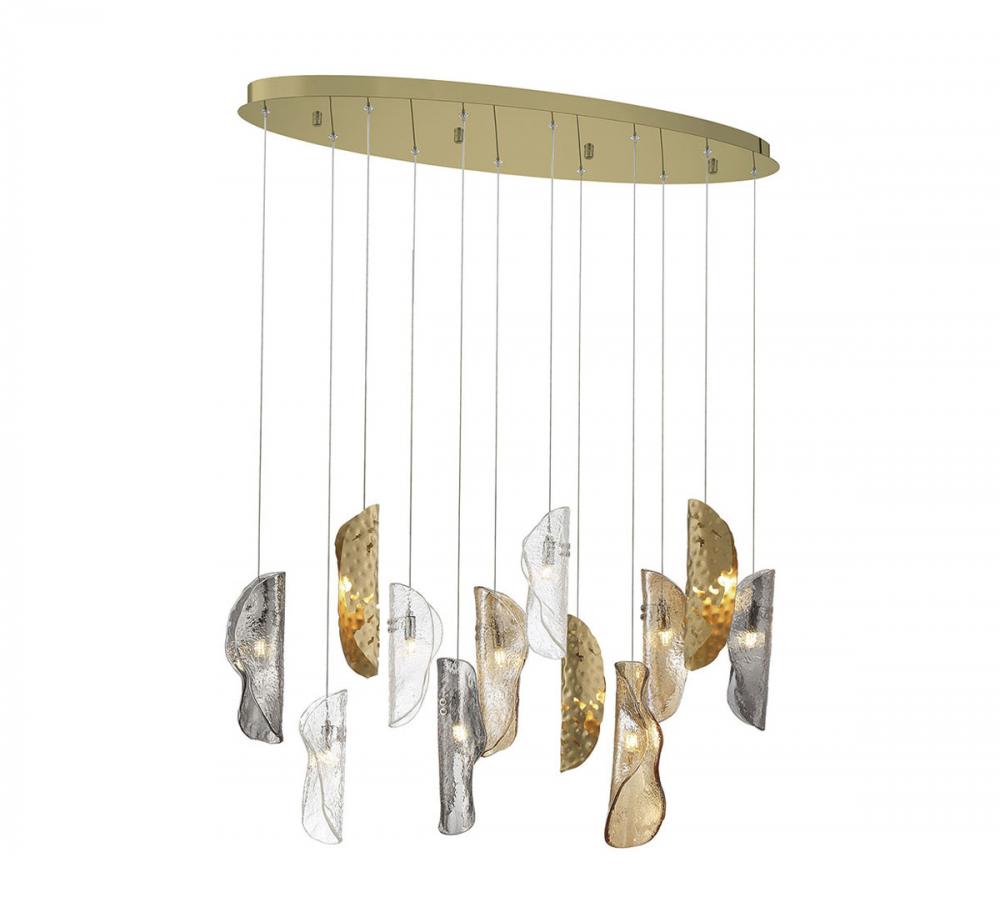 Sorrento, 12 Light Oval LED Chandelier, Mixed with Copper Leaf, Gold Canopy