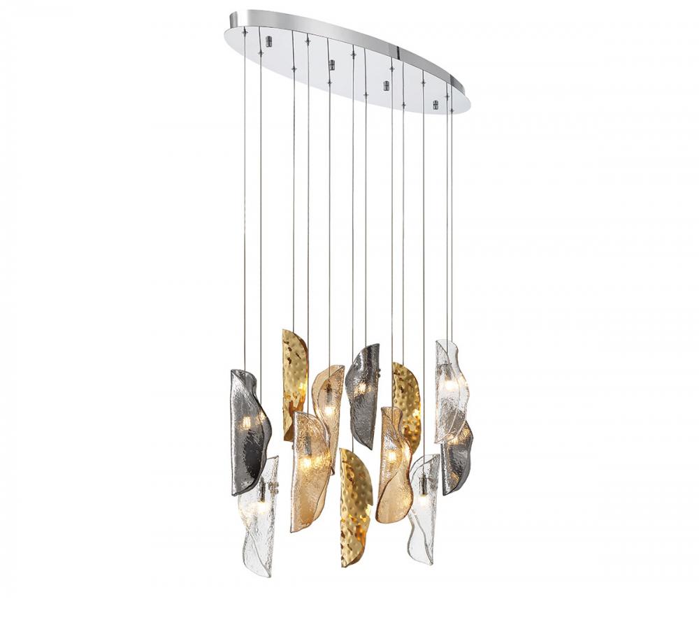 Sorrento, 12 Light Oval LED Chandelier, Mixed with Copper Leaf, Chrome Canopy