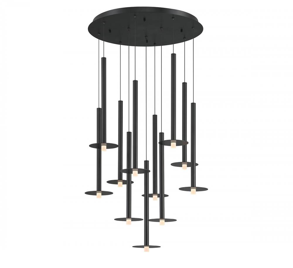 Piatto, 11 Light Round LED Chandelier, Matte Black