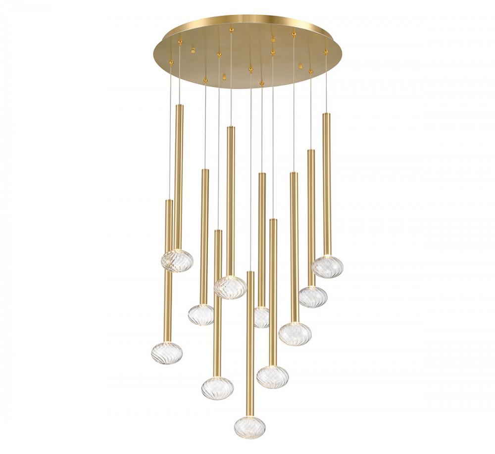 Soffio, 11 Light Round LED Chandelier, Plated Brushed Gold