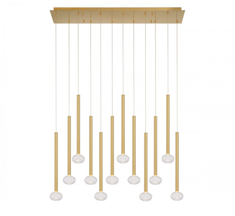 Soffio, 12 Light Linear LED Chandelier, Plated Brushed Gold