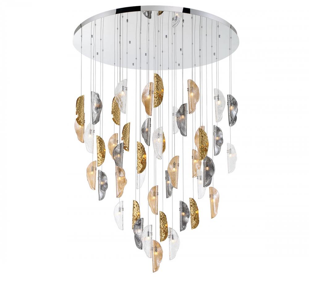 Sorrento, 45 Light LED Grand Chandelier, Mixed With Copper Leaf, Chrome Canopy