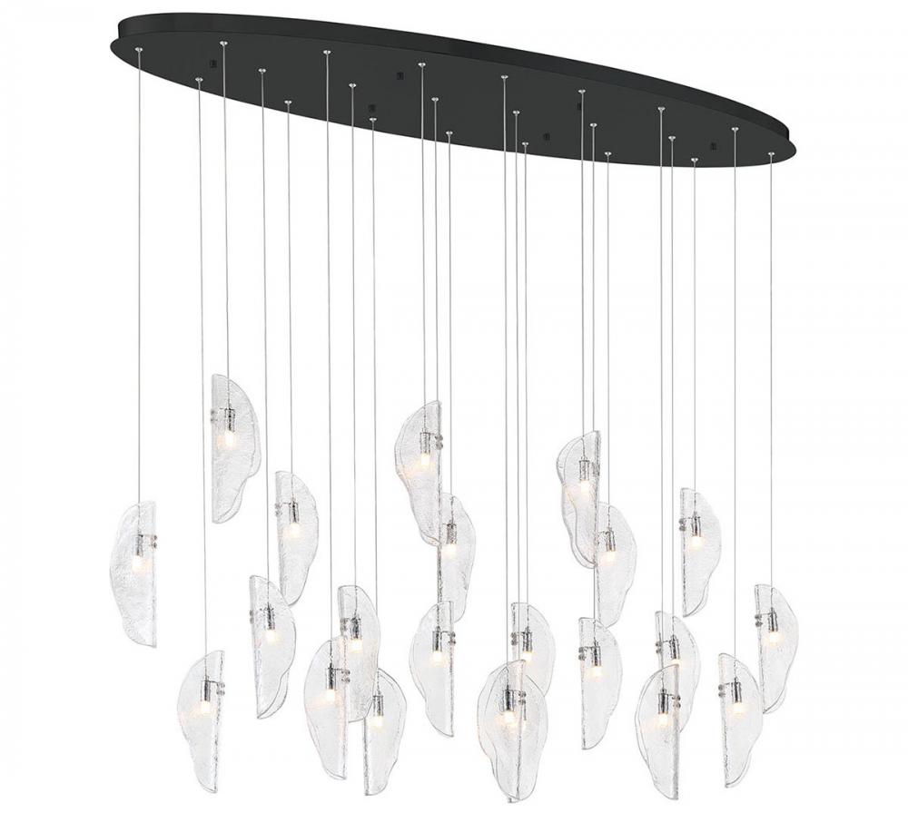 Sorrento, 22 Light Oval LED Chandelier, Clear, Black Canopy