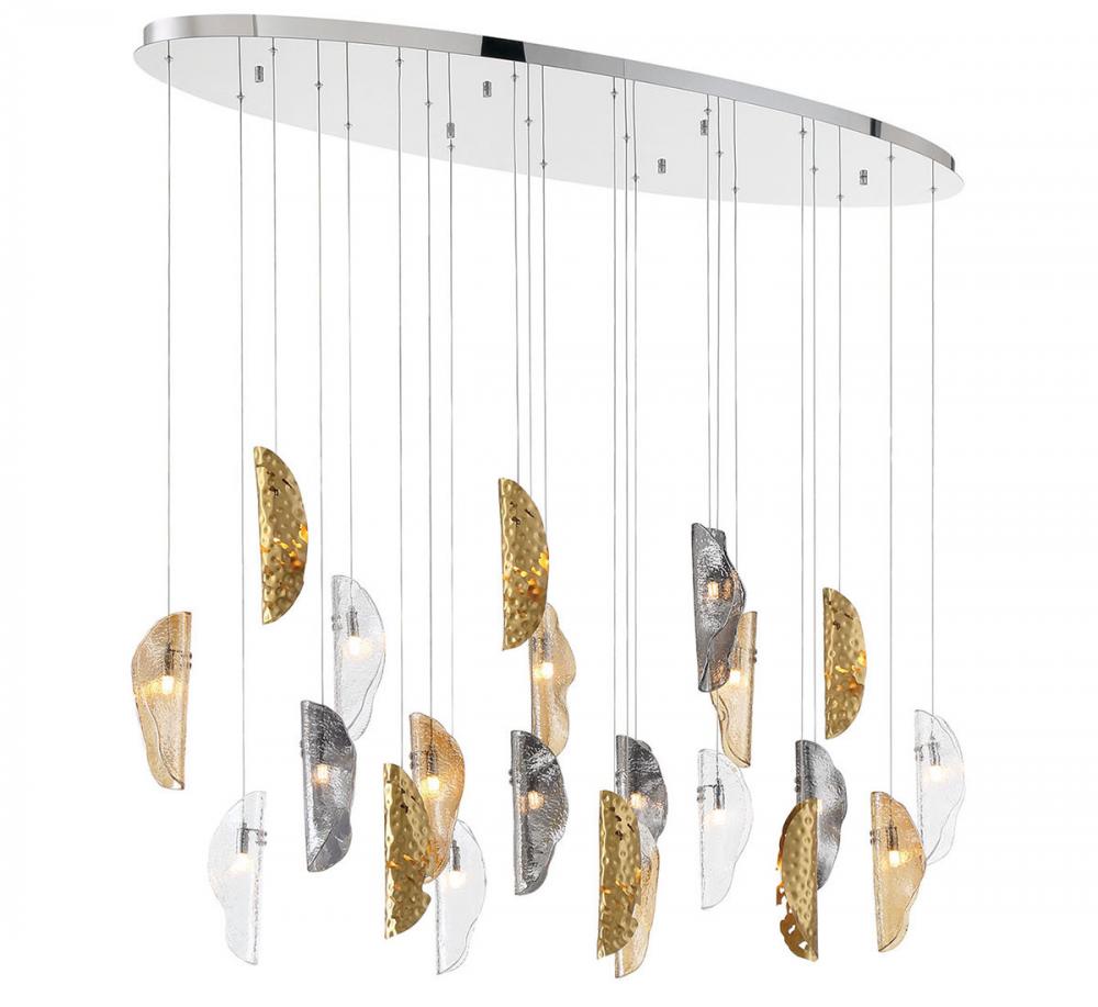 Sorrento, 22 Light Oval LED Chandelier, Mixed With Copper Leaf,Chrome Canopy