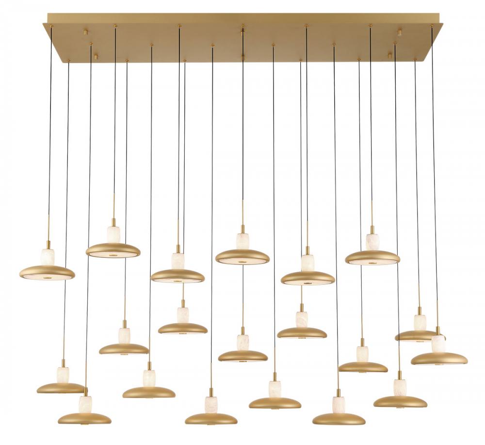 Mantova, 20 Light Rectangular LED Chandelier, Painted Antique Brass