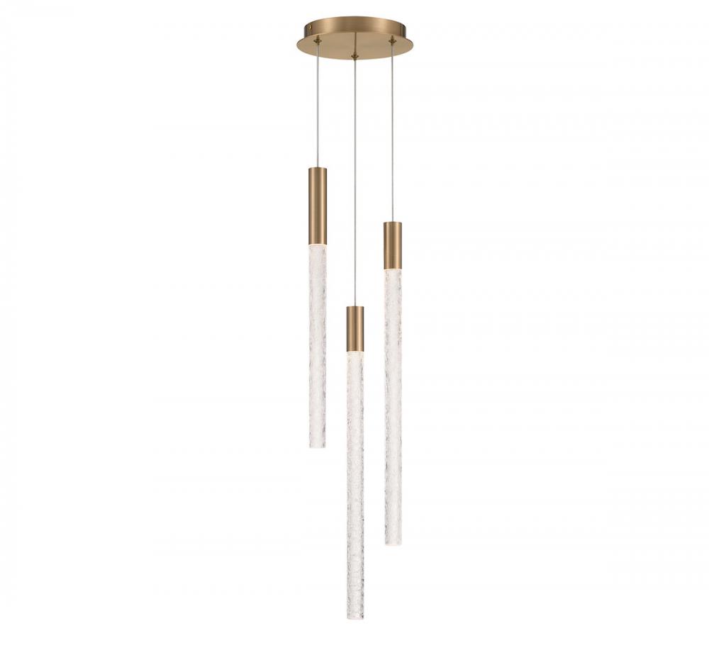 Gravina , 3 Light LED Chandelier, Brushed Brass, Clear Crystal