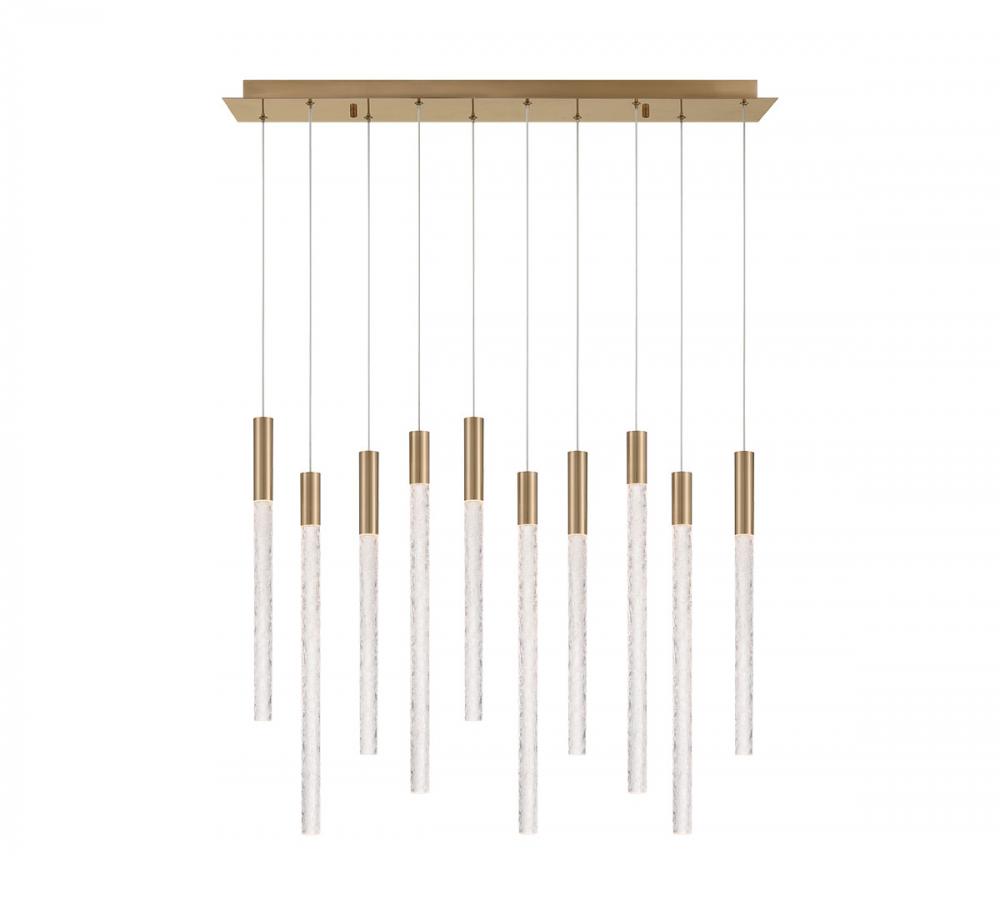 Gravina ,10 Light Rectangular LED Chandelier, Brushed Brass, Clear Crystal