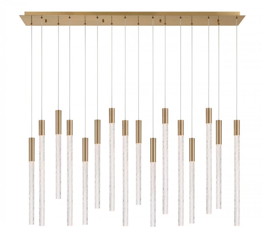 Gravina ,16 Light Rectangular LED Chandelier, Brushed Brass, Clear Crystal