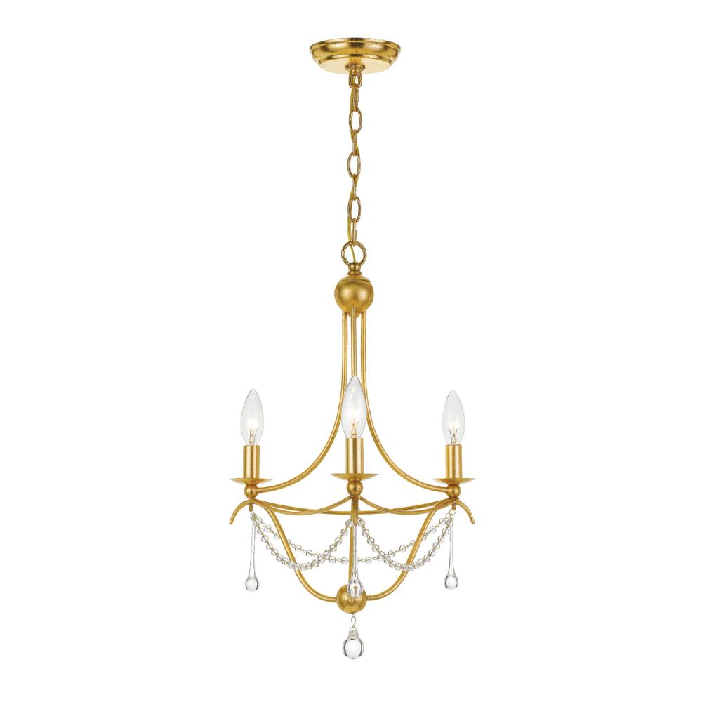 Metro 3 Light Antique Gold Mini Chandelier