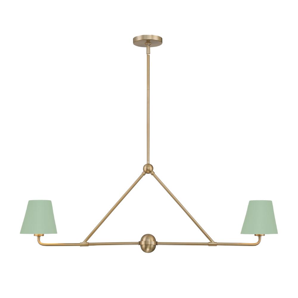 Xavier 2 Light Vibrant Gold + Green Linear Chandelier