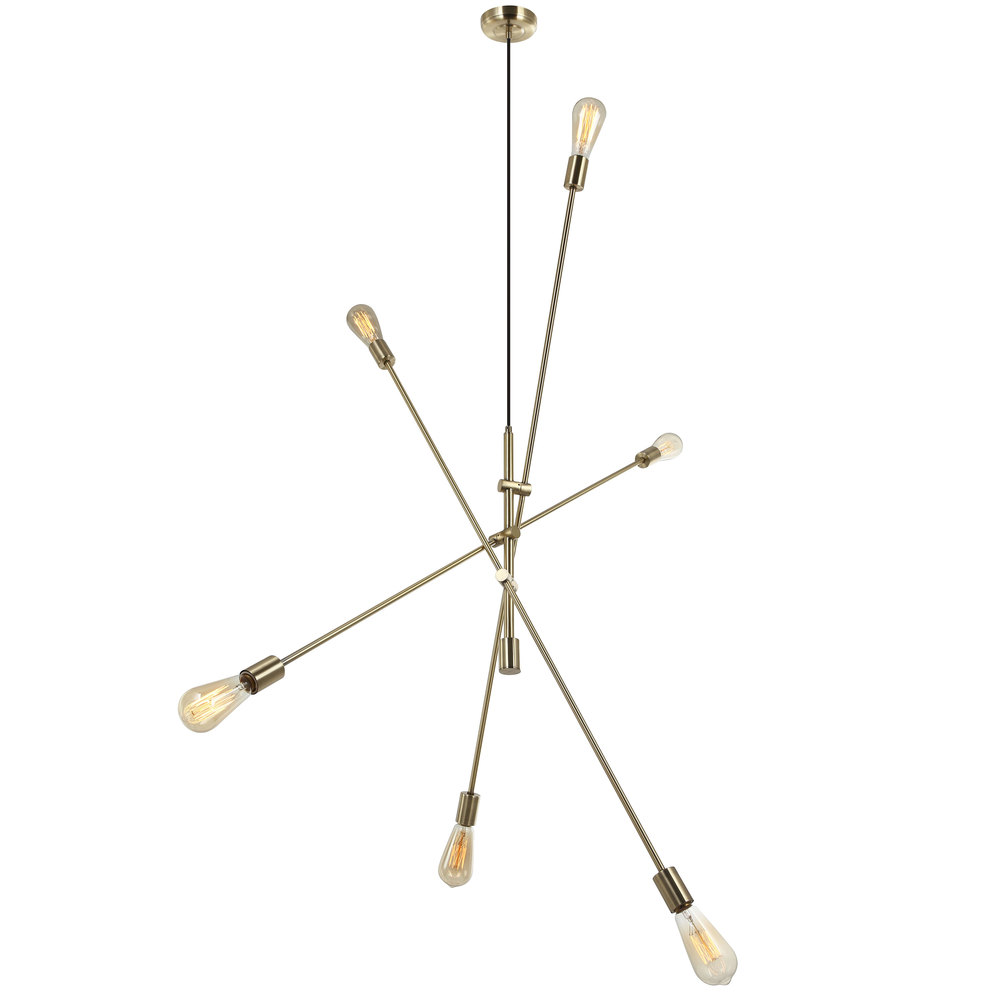 6 Light Incandescent Adjustable Pendant Aged Brass Finish