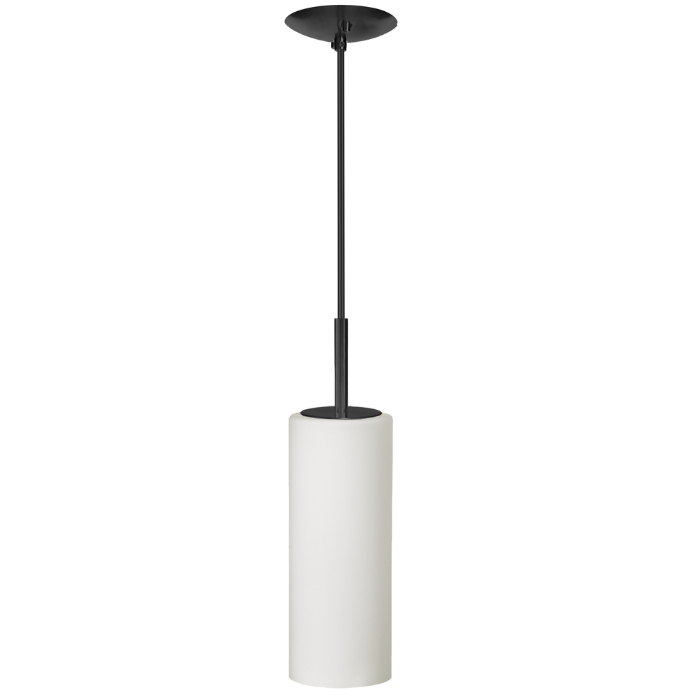 1 Light Incandescent Pendant, Matte Black with White Glass