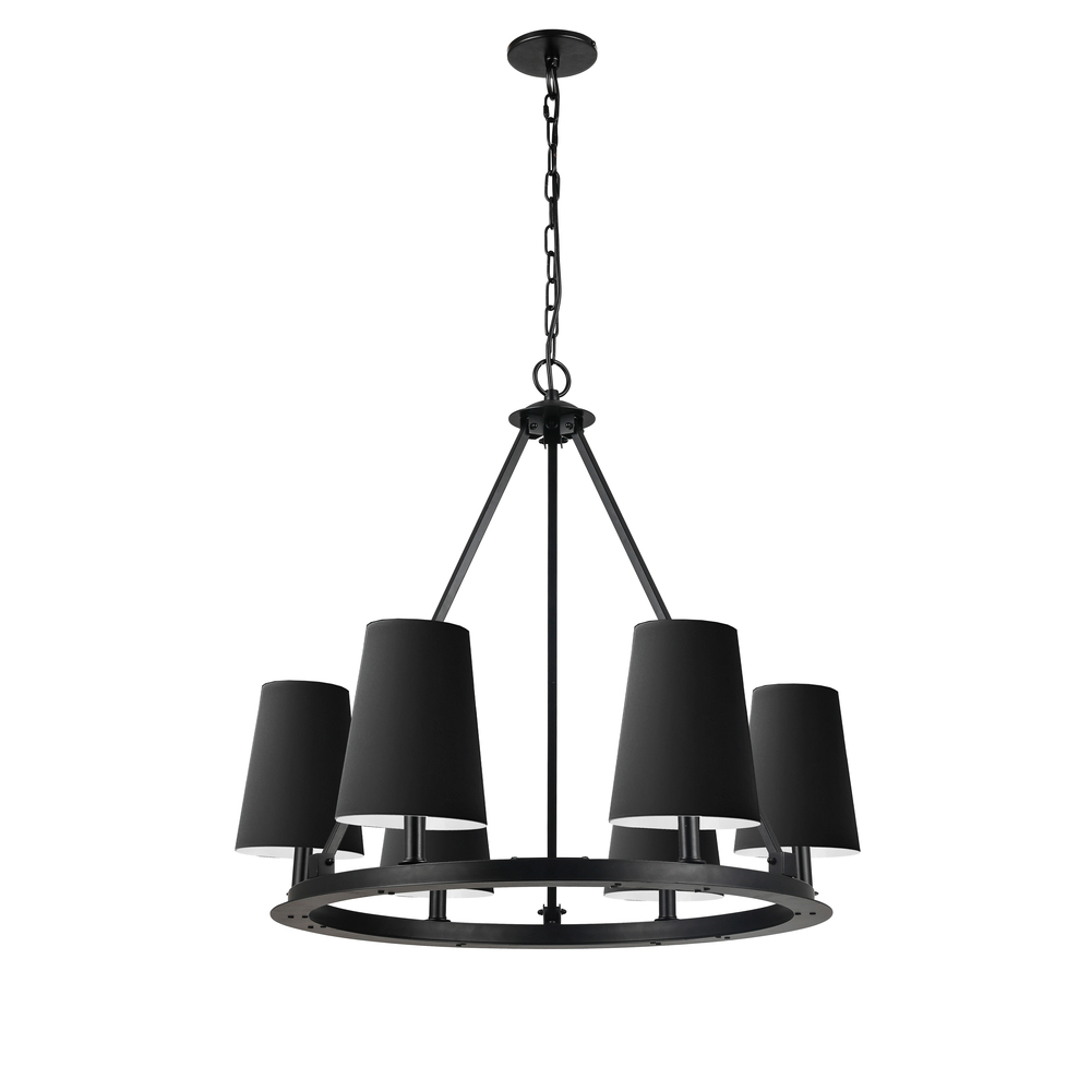 6LT Incandescent Chandelier, MB w/ BK Shades