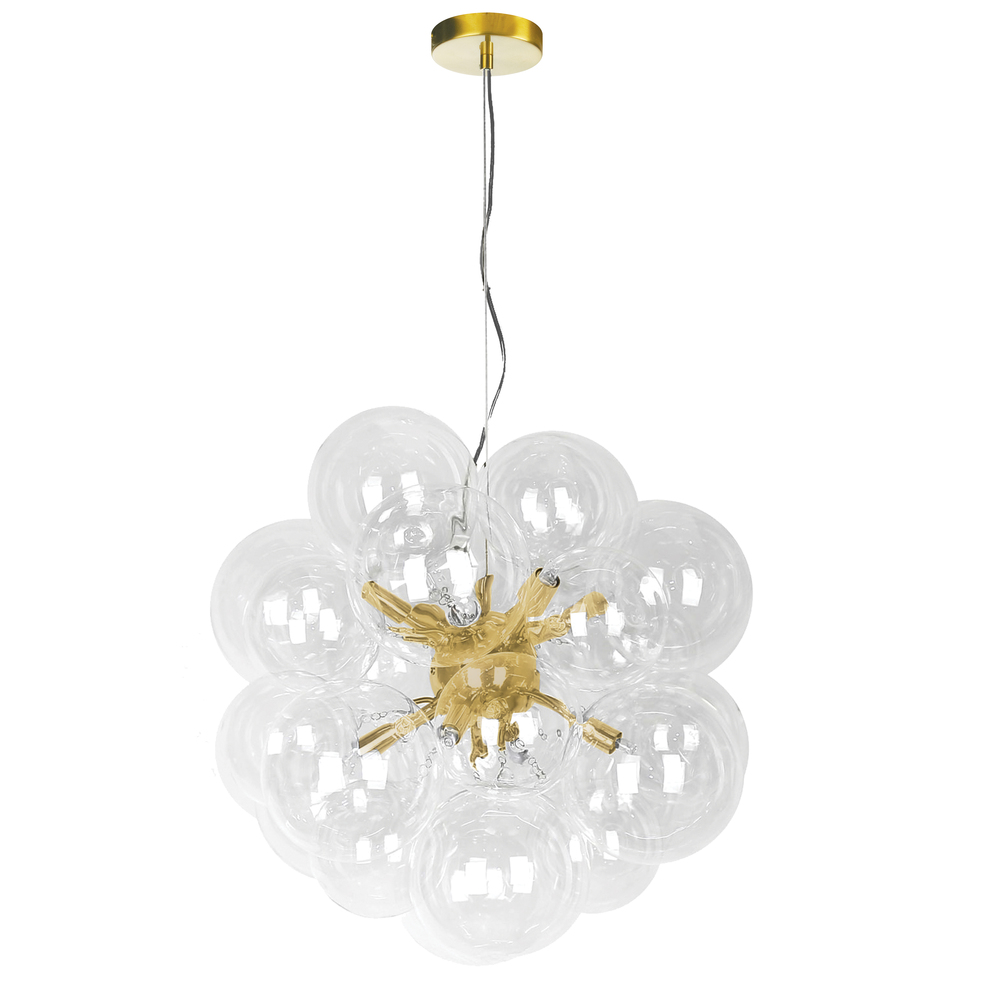 6 Light Halogen Pendant, Aged Brass with Clear Glass