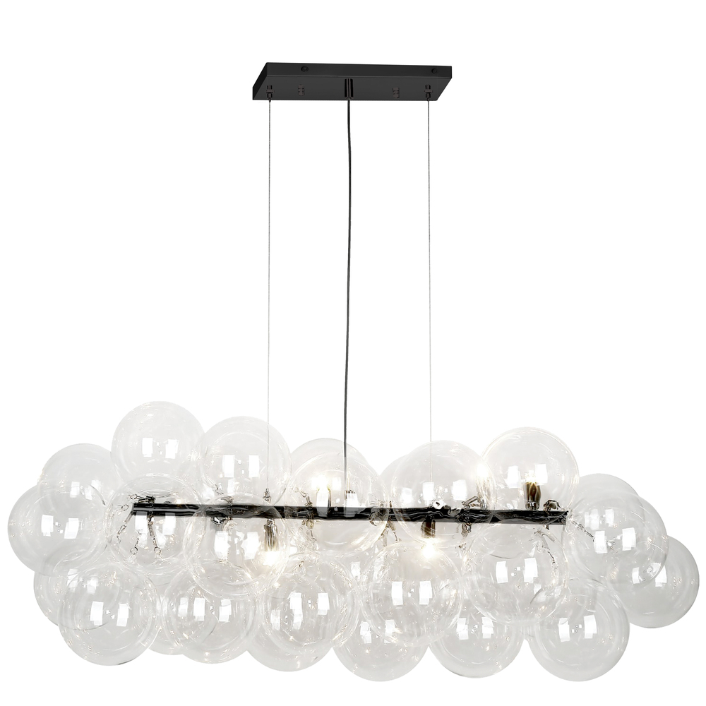 10 Light Halogen Horizontal Pendant, Matte Black with Clear Glass