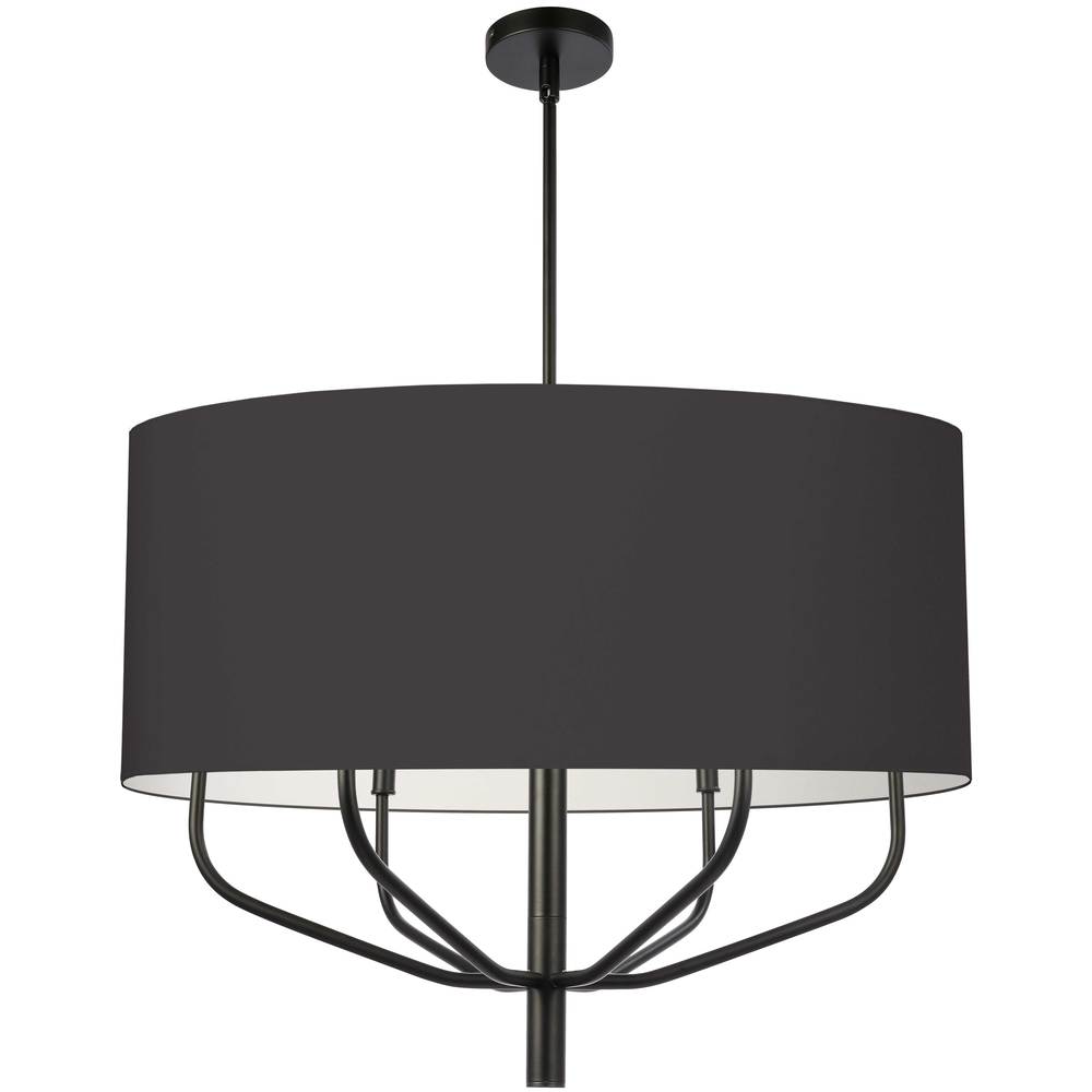 6 Light Incandescent Pendant, Matte Black w/ Black Fabric Shade