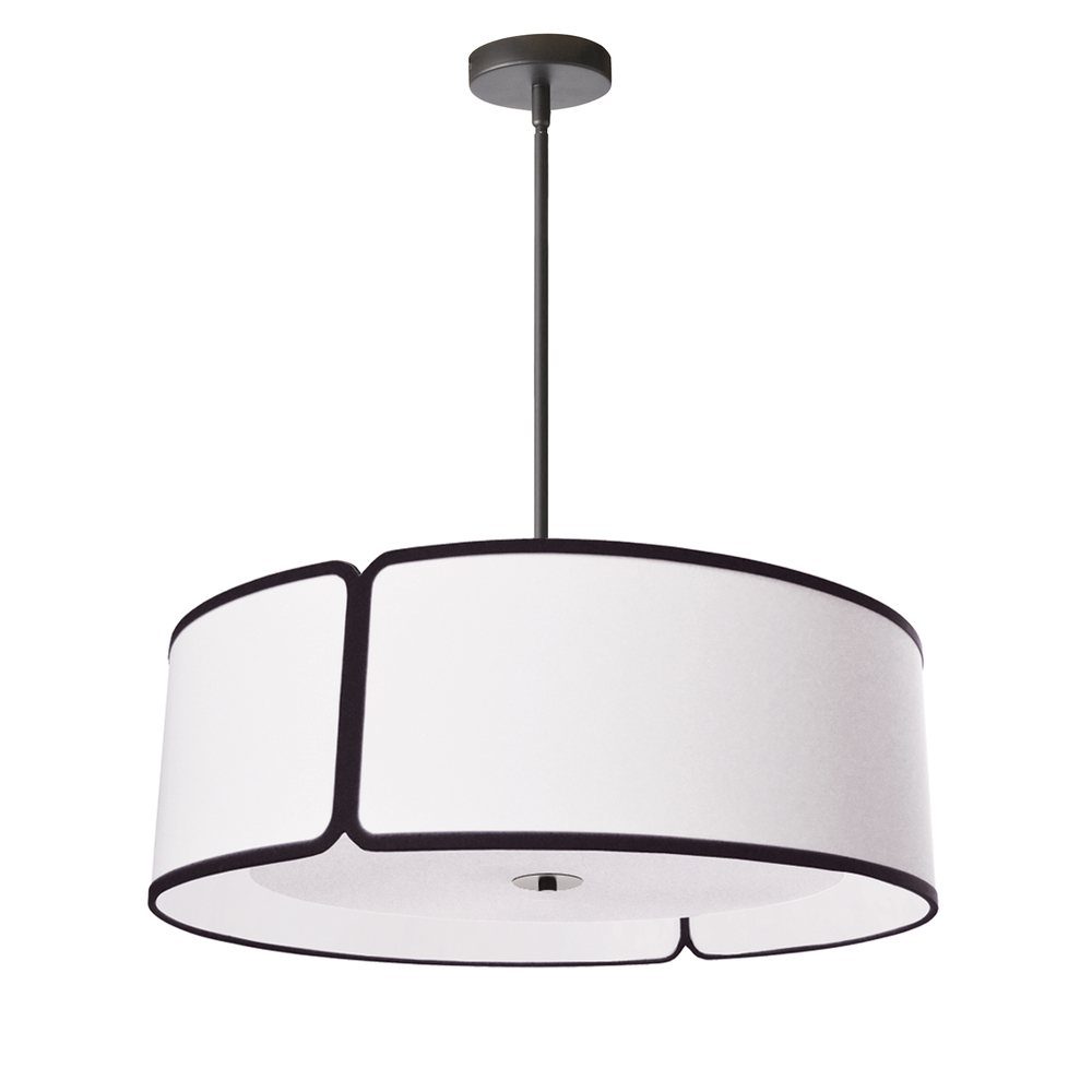 4 Light Black Notched Drum Pendant with White Shade and White Diffuser