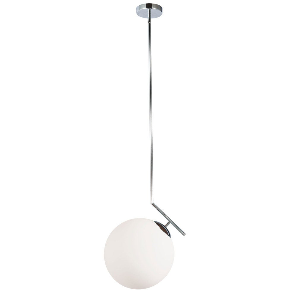 1 Light Incand White Glass Pendant, Polished Chrome Finish