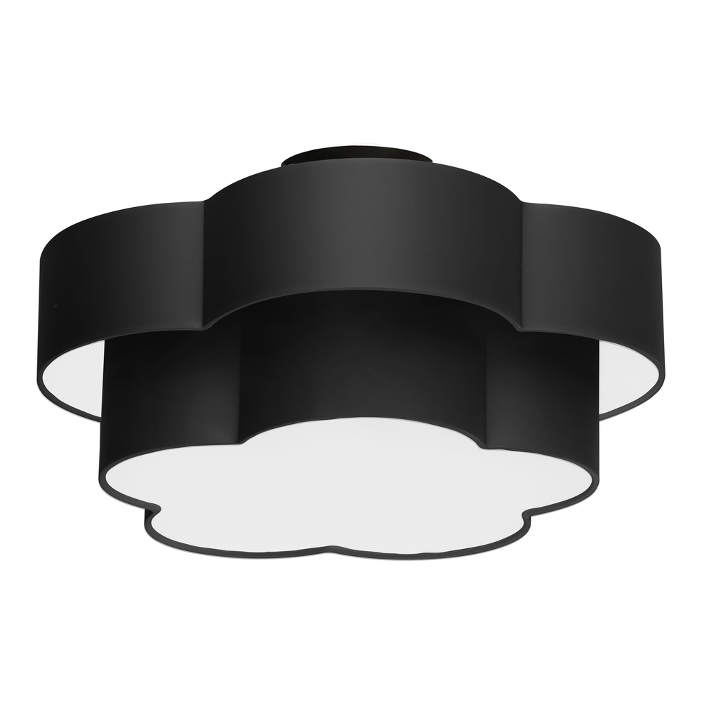 3 Light Incandescent Flush Mount, Matte Black with Black Shade