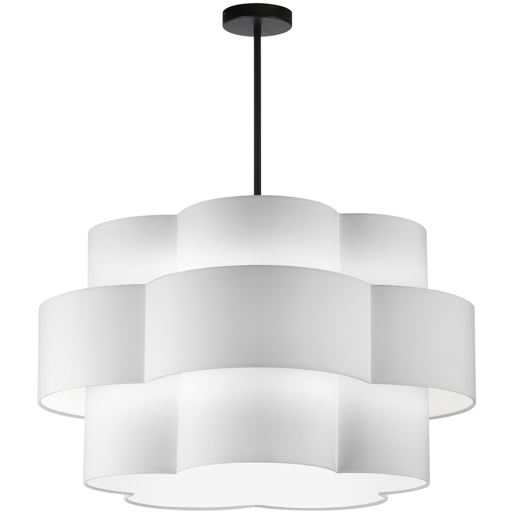 4 Light Incandescent Chandelier, Matte Black with White Shade