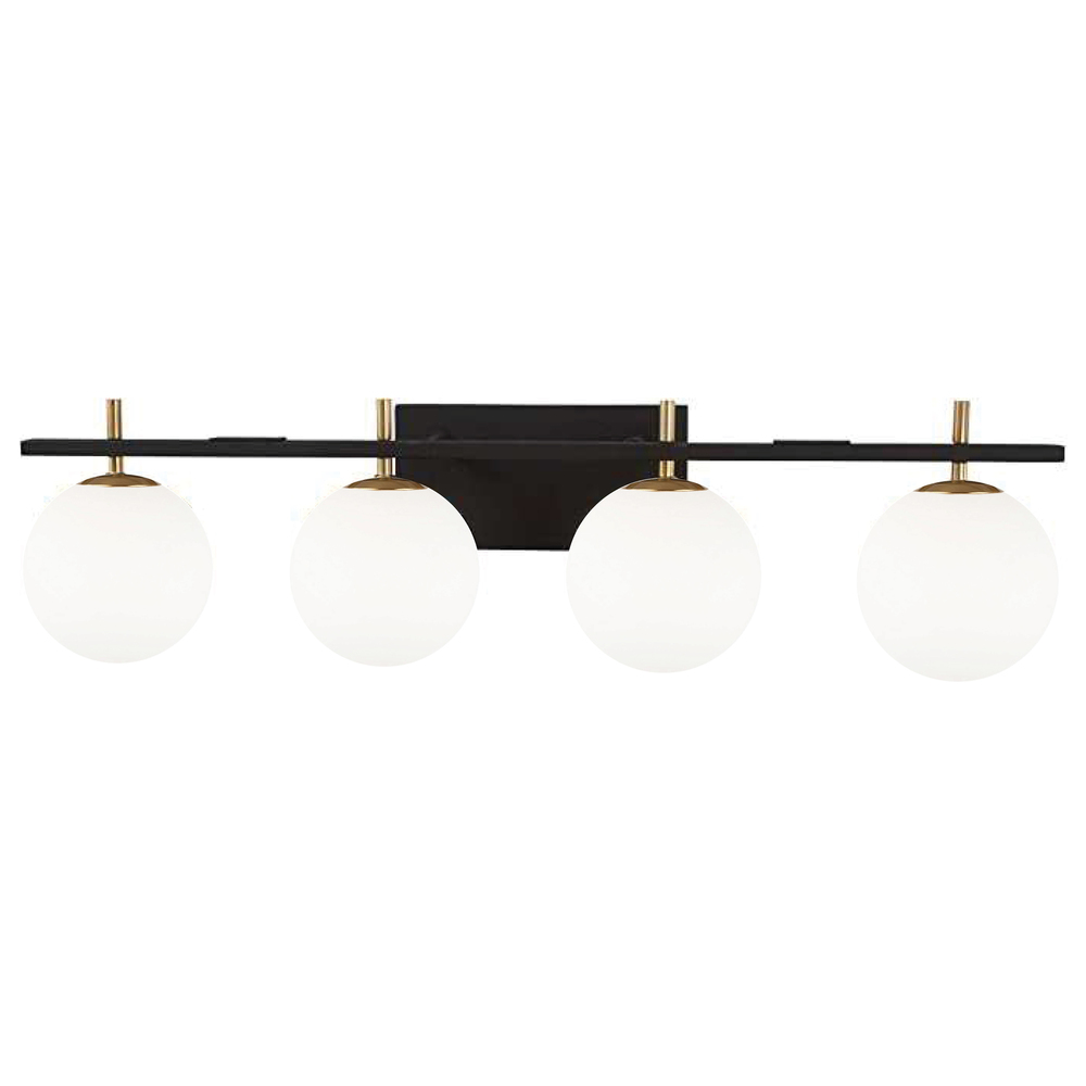 4 Light Halogen Vanity, Matte Black and Aged Brass