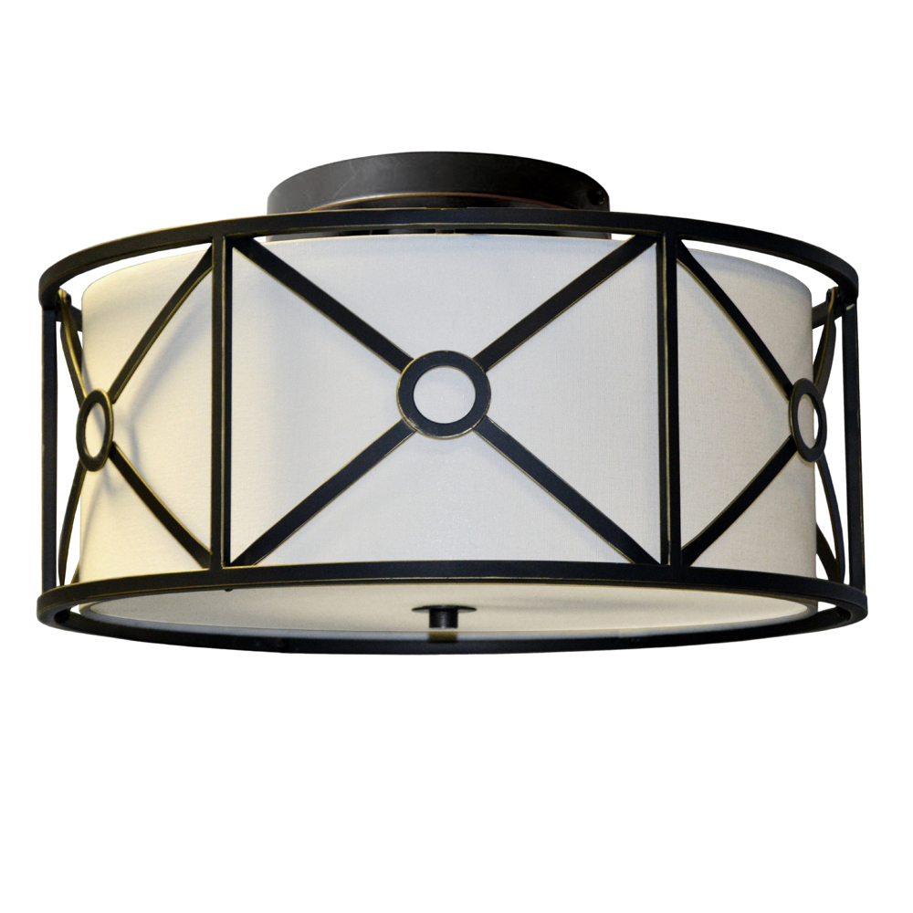 4LT Flush-Mount Metal Cage w/Ivory Shade