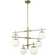 Dainolite CAE-306C-AGB - 6 Light Halogen Chandelier, Aged Brass with White Opal Glass